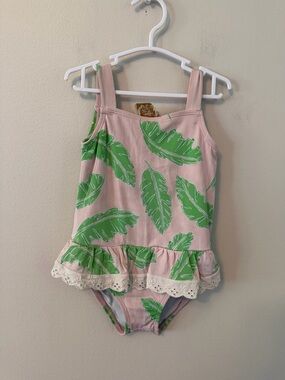 The Beaufort Bonnet Company Pink Tropical Leaf Ruffle One-Piece Swimsuit